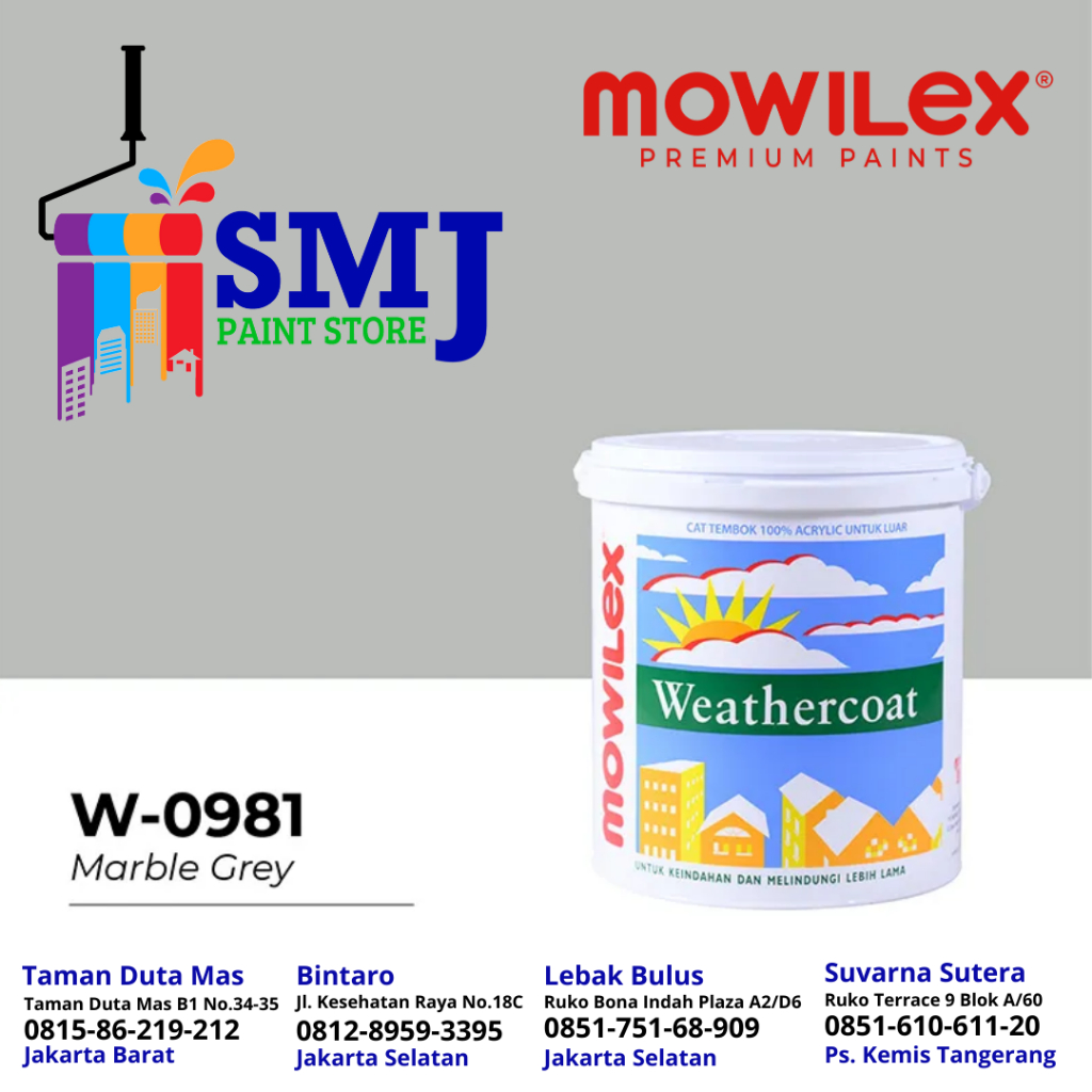 CAT TEMBOK EXTERIOR MOWILEX WEATHERCOAT 20 LITER ( MARBLE GREY W0981 )