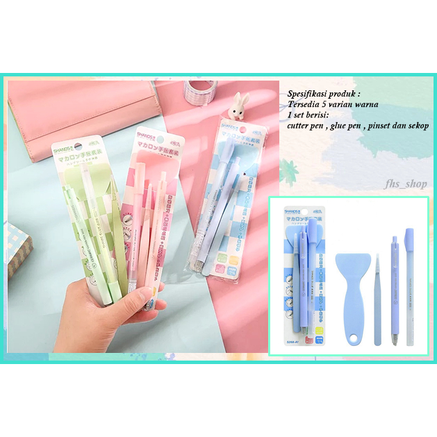

4 Pcs Scrapbook Set Cutter Glue Pen Pinset Sekop Alat Tulis Buku Diary DIY Scrapbook Tool Set