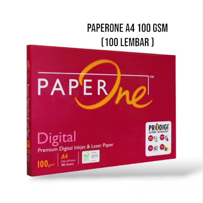 

[ 1 pak] kertas hvs print A4 PaperOne Digital 100gsm (100 lembar)