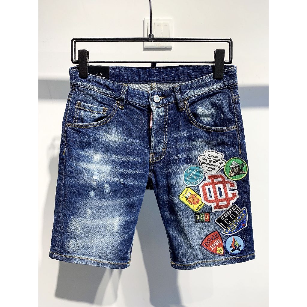 DSQUARED2 celana pendek pria bermotif bordir pola huruf merek trendi jalan raya jeans kasual trendi 