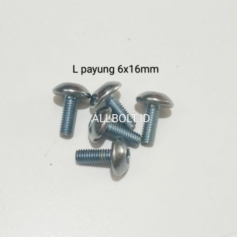 (paket 5pcs) Baut L payung 6mm x 16mm Ori