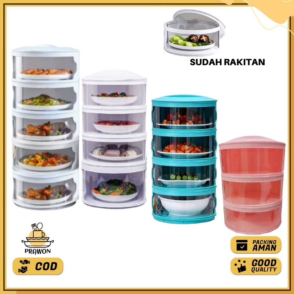 Yang Terbaik Tudung Saji Rak Susun Tempat Penyimpanan Makanan Rakitan 2 3 4 5 Tingkat Tebal Tertutup