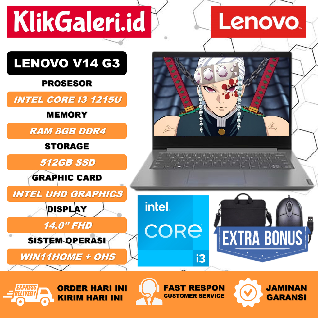 Laptop Sekolah Lenovo V14 G3 i3 1215U 20GB 512GB SSD OHS Grey