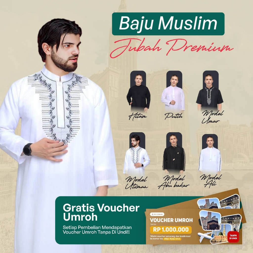 Baju Jubah Pria Model Arab Saudi Polos Modern Slimfit Original Lengan Panjang Berkerah Warna Hitam P