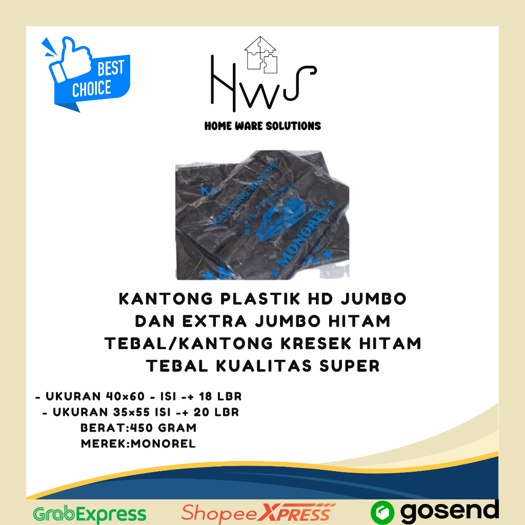 Kantong Plastik HD Jumbo dan Extra Jumbo Hitam Tebal/Kantong Kresek Hitam Tebal kualitas Super