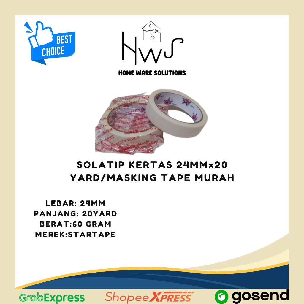 

SOLATIP KERTAS 24MM×20 YARD/MASKING TAPE MURAH