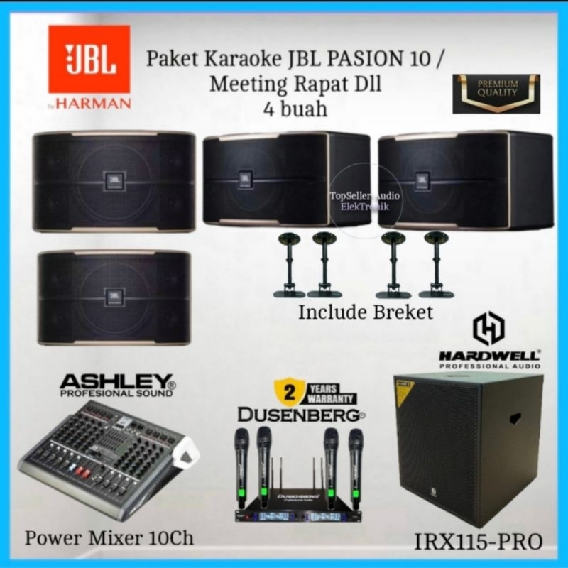 Paket Sound System Multimedia Speaker JBL PASION10 Power Mixer 4 Mic Wireless Subwoofer 15 Inch Komp