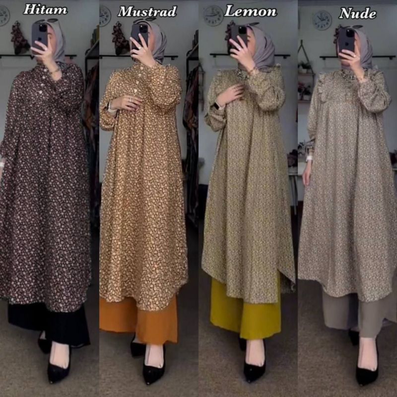 ONESET TUNIK ROMANIA setelan tunik celana bunga bunga