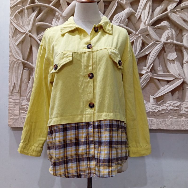 Jaket Jeans Wanita / Jaket Jeans Kuning Dan Flanel / Jaket Unik