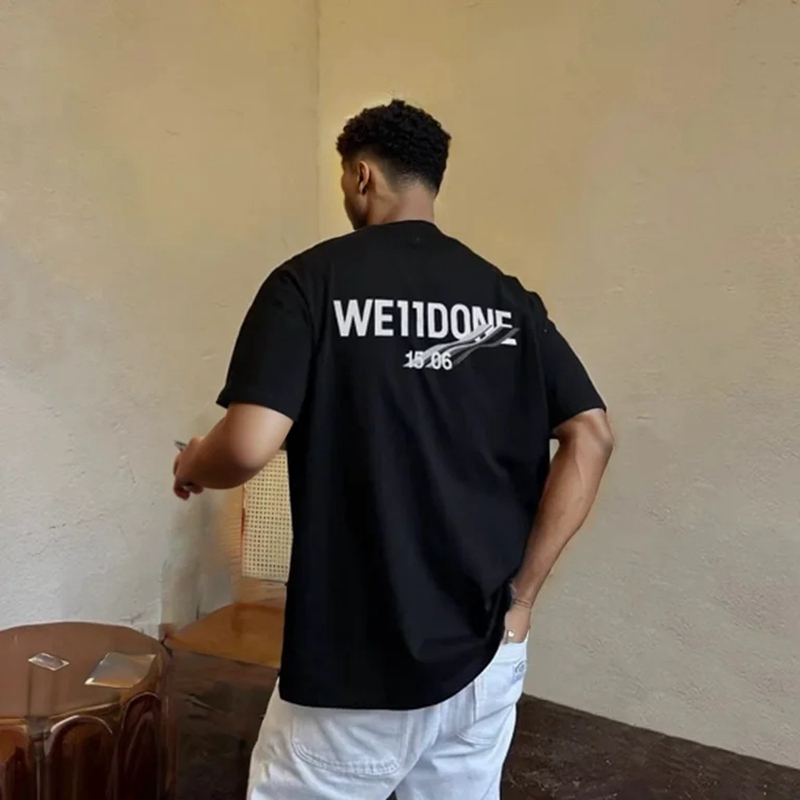 [HOT]WE11DONE TRACK Kaos Lengan Pendek Oversize Hitam Putih T-shirt tee