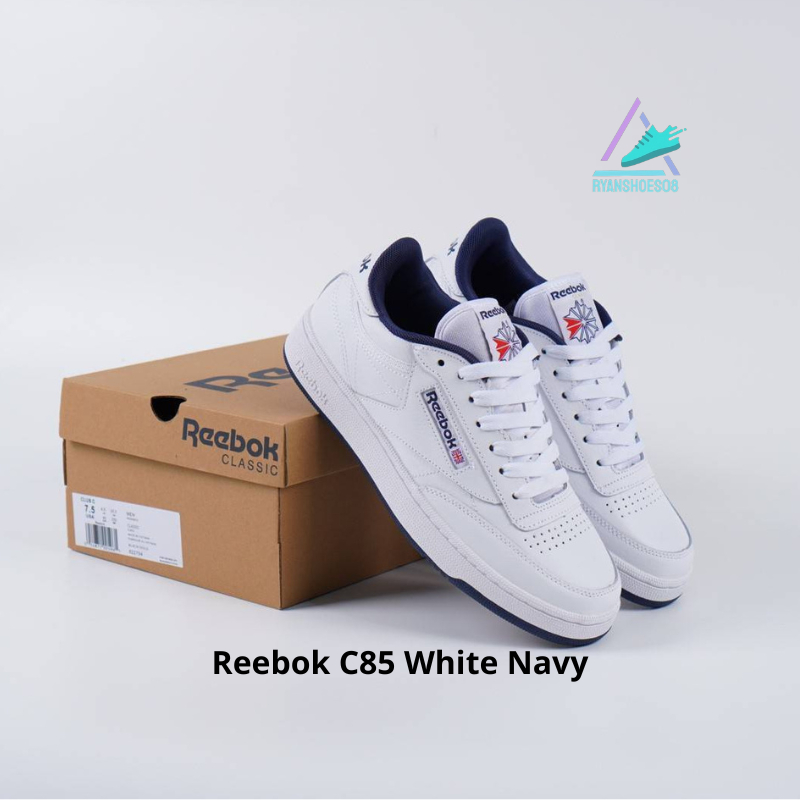 SEPATU PRIA REEBOK | SEPATU REEBOK C85 WHITE NAVY 100% SNEAKERS BNIB