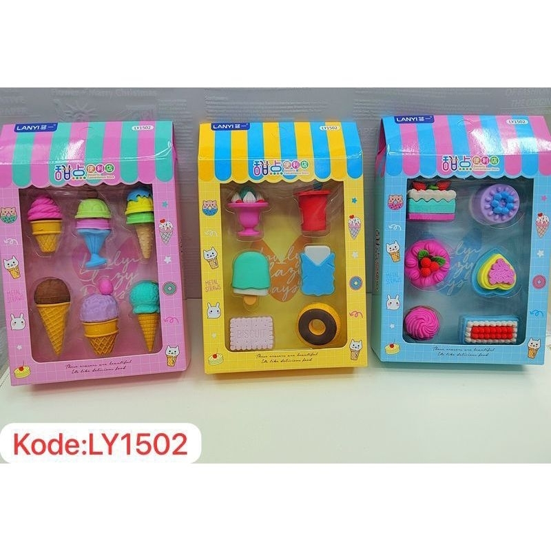 

penghapus pensil set 6 in 1 motif ice cream,food cake, unicorn| alat tulis penghapus lucu | eraser/penghapus anak anak