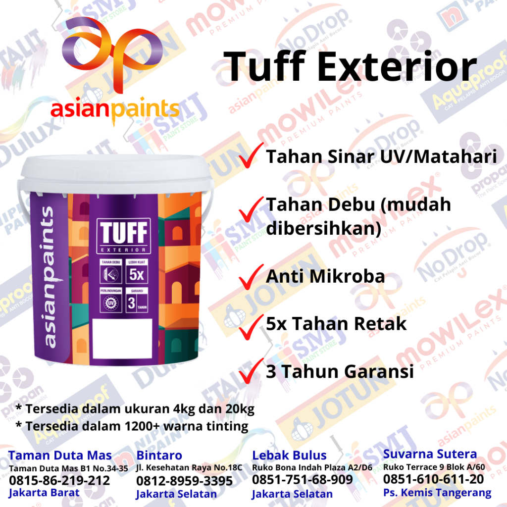CAT TEMBOK LUAR ASIAN PAINT TUFF EXTERIOR WARNA WHITE KEMASAN 25 Kg