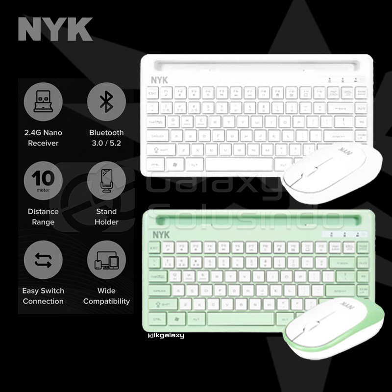 NYK K50 K 50 Wireless Bluetooth Dual Mode Keyboard Mouse - MINT / WHITE