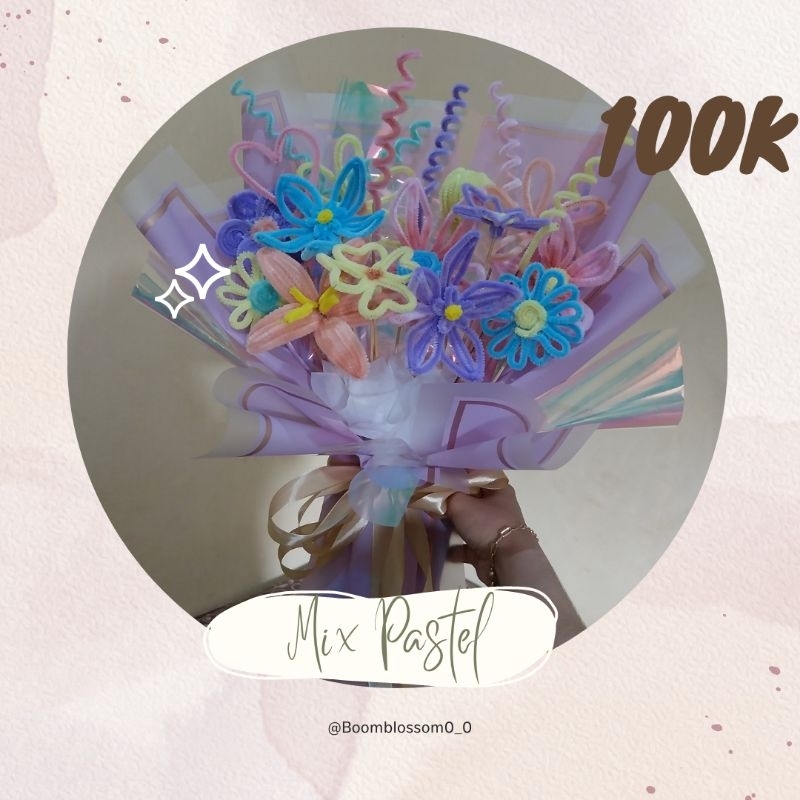 Bouquet Mix Pastel || Buket Mix || Buket Kawat Bulu Murah