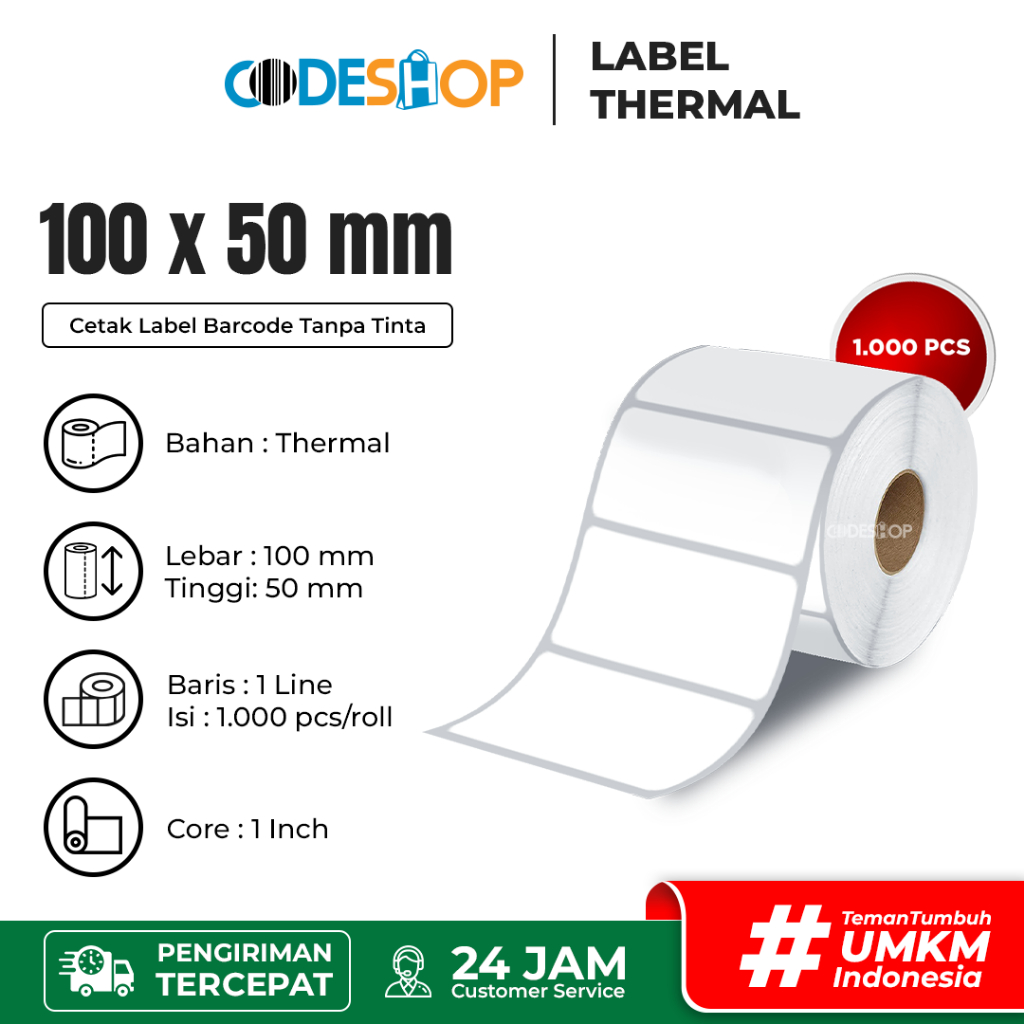 

Label Thermal 100x50 mm 1000 Pcs Stiker Printer Barcode Zebra Intermec