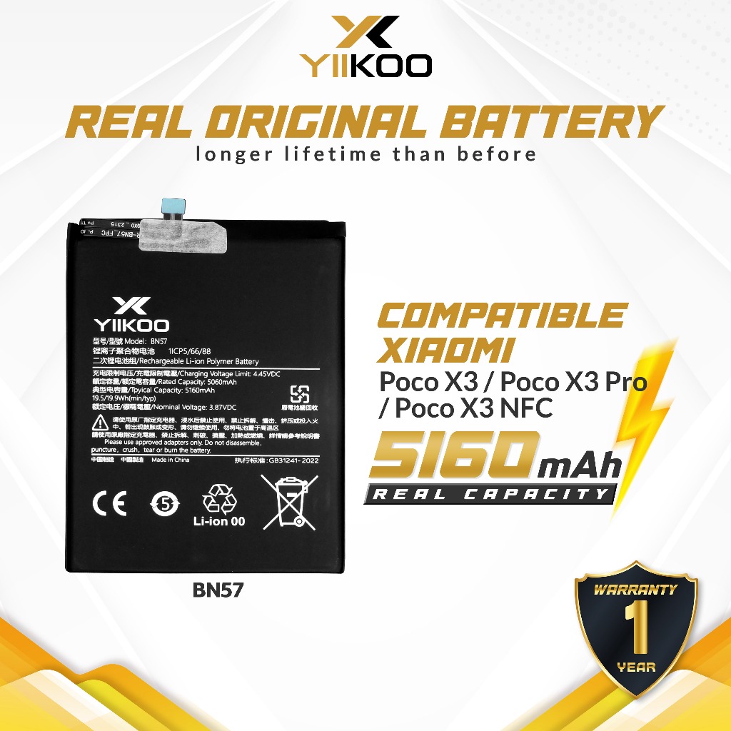 YIIKOO Baterai XiaoMi Poco X3 Pro X3 NFC BN57 Batre Batrai Battery BN 57 Handphone HP Double Power O