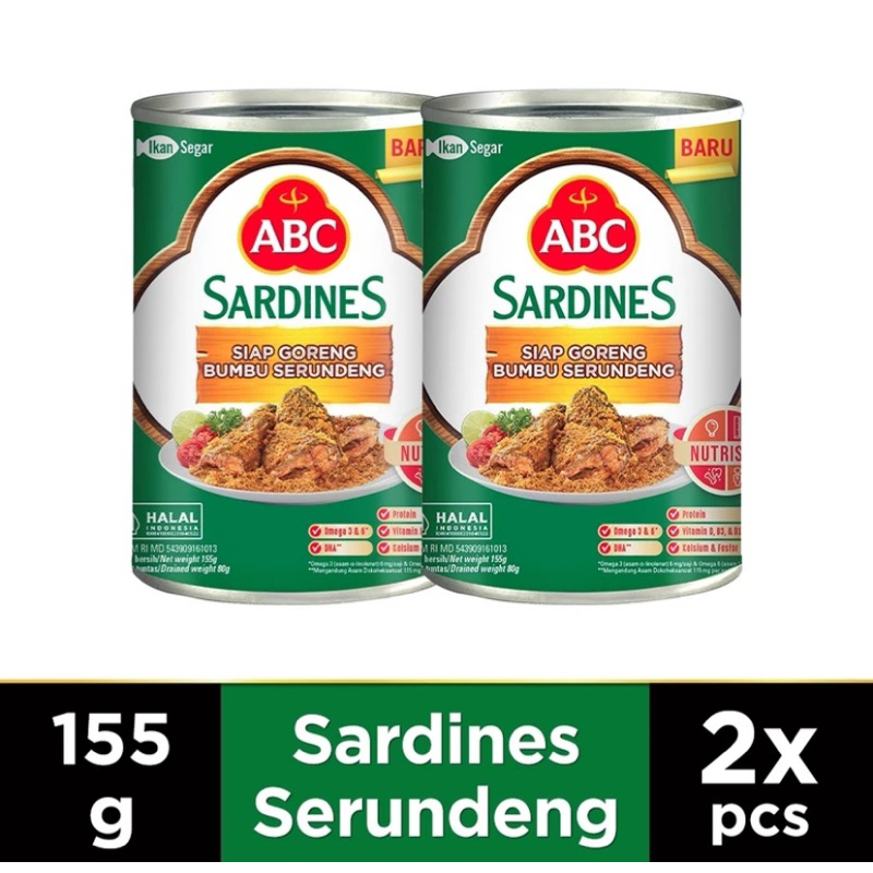 

ABC Sarden Siap Goreng Bumbu Serundeng 155 g - Twin Pack