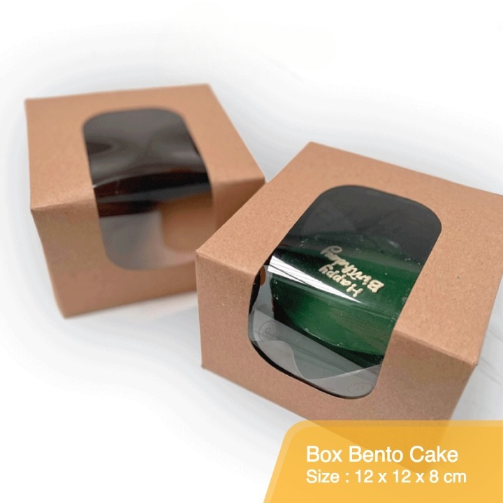 

( 10 pcs ) box bento coklat polos dus packaging cake mini jendela mika transparan ukuran 12 x 12 x 8 cm