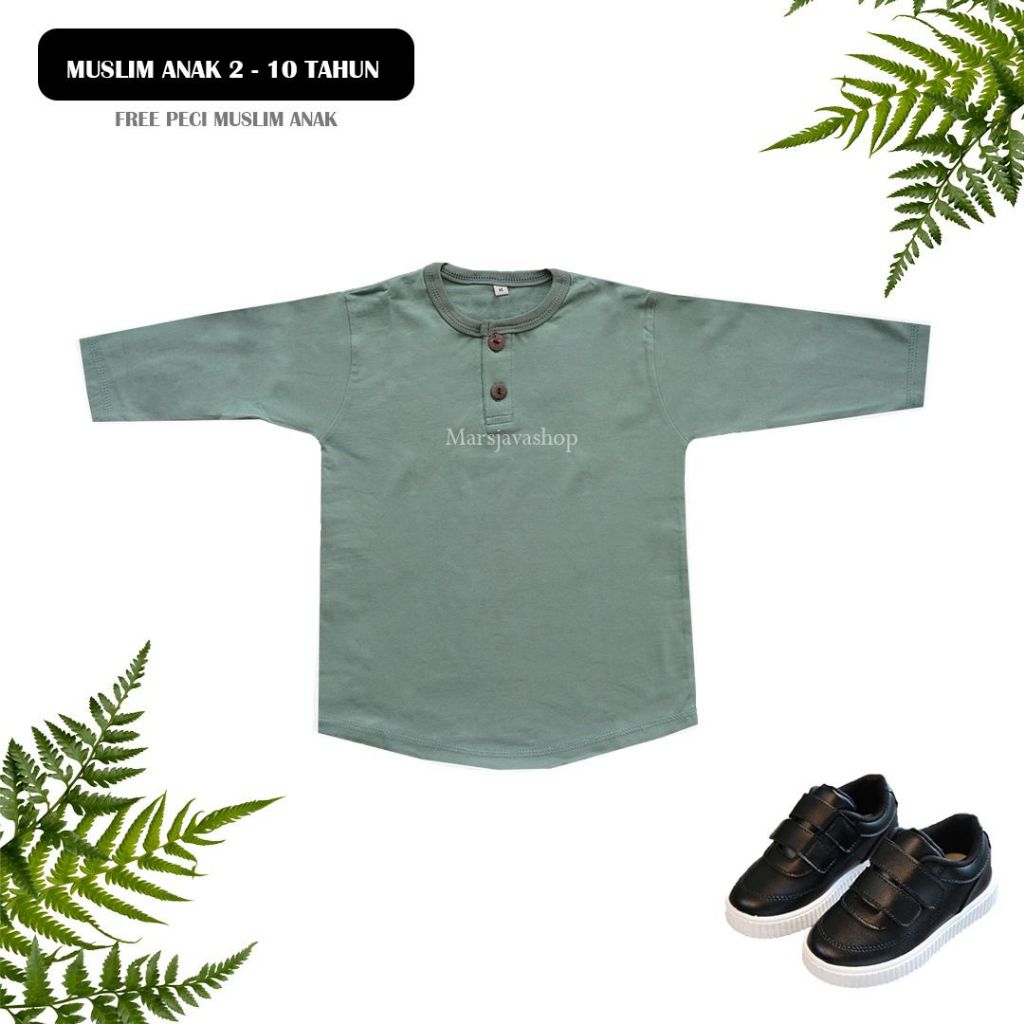 Marsjava - Koko Kurta Baju Muslim Anak Laki Laki 2-12 tahun Basic Hijau Mint