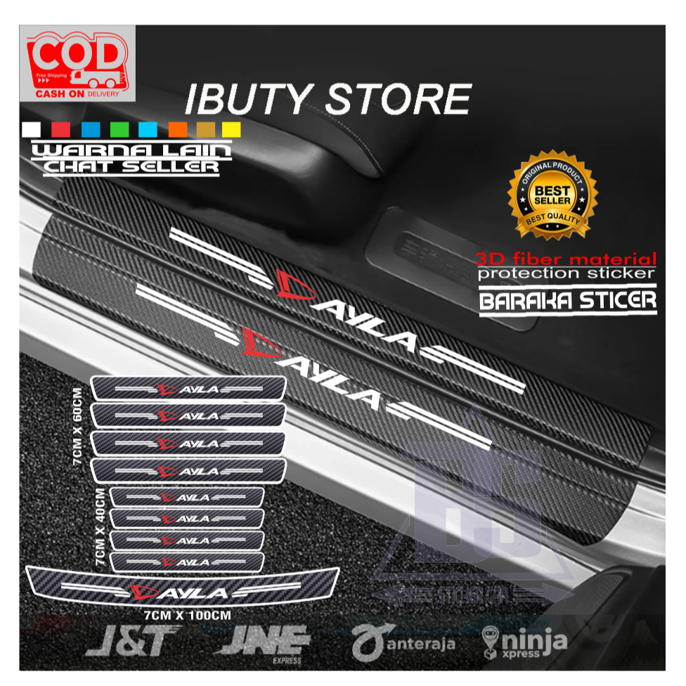 Stiker Sill Plate Carbon 3D Mobil Ayla Stiker Karbon Pelindung Pijakan Kaki Bawah Pintu Mobil Ayla