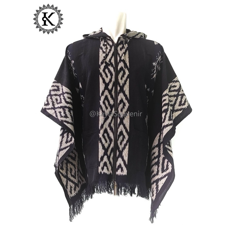 Hoodie Tenun Batwing Resleting / Hoodie Ponco Tenun Etnik Pria Wanita - Kain Etnik