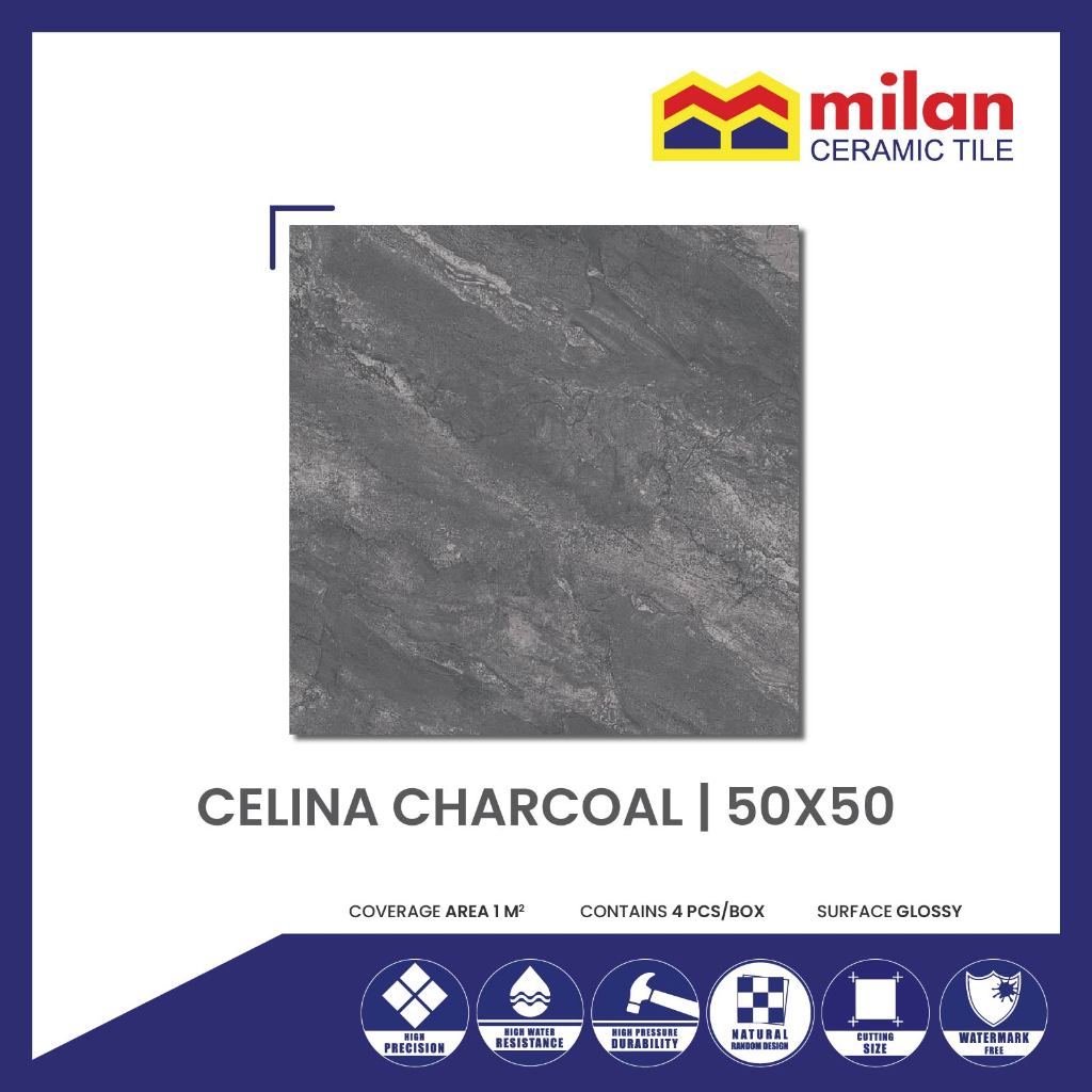 MilanTiles - MILAN Celina Charcoal 50x50 Keramik Lantai Motif Marmer Natural Glossy