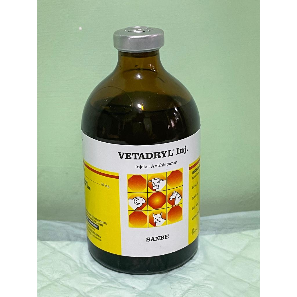 Vetadryl Injeksi 100 ml Antihistamin Hewan Sapi Kuda dll PT Sanbe Farma