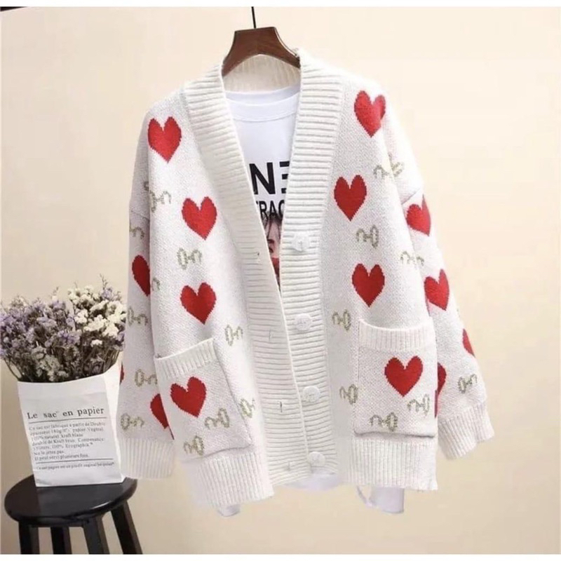 CARDIGAN RAJUT LOVE WANITA // CARDIGAN WANITA // CARDIGAN WANITA ECER GROSIR // CARDIGAN WANITA KEKI