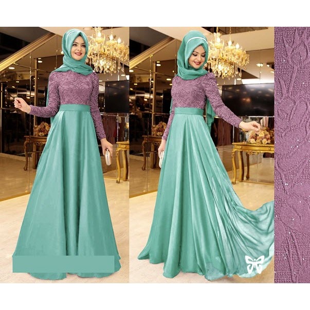 Dress Gliter Sifon Lasarasvati Baju Muslim Wanita Gamis Pesta Gaun Muslimah Long Dres Syari Lebaran