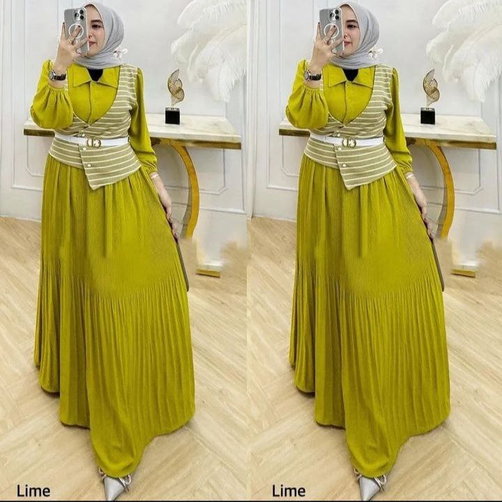 Hanna Dress/Baju Lebaran Couple/Baju Muslim Wanita Terbaru 2024 Kekinian/Dress Kondangan/Fashion Mus