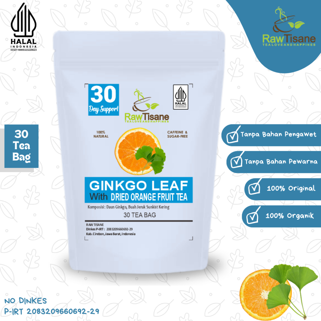 

RAW TISANE Ginkgo Leaf With Dried Orange Fruit Tea : Teh Celup Daun Ginkgo Biloba & Buah Jeruk Kering Isi 30 Tea Bag