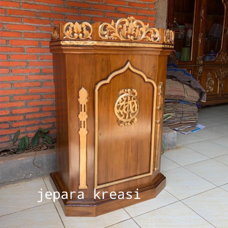 mimbar masjid kayu jati Jepara, mimbar masjid kayu jati ukiran jepara