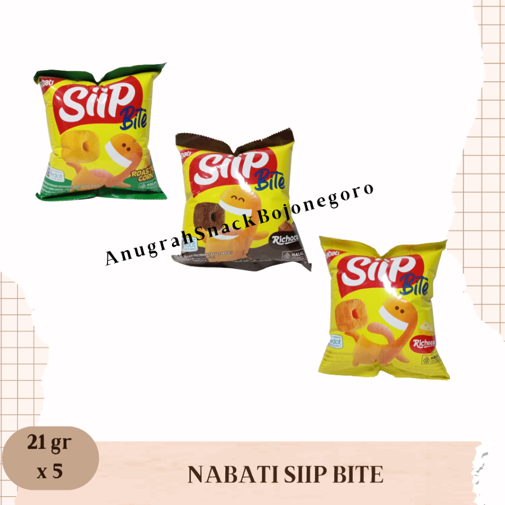 

Nabati Siip Bite Snack Ekstrudat 21gr x 5 (Rasa Jagung Bakar | Rasa Coklat | Rasa Keju)