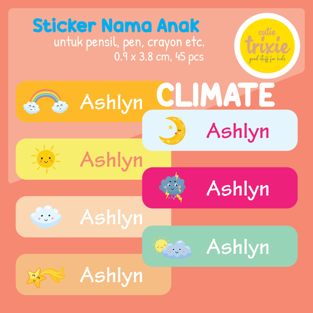 

Sticker label nama anak untuk pensil pen crayon Climate