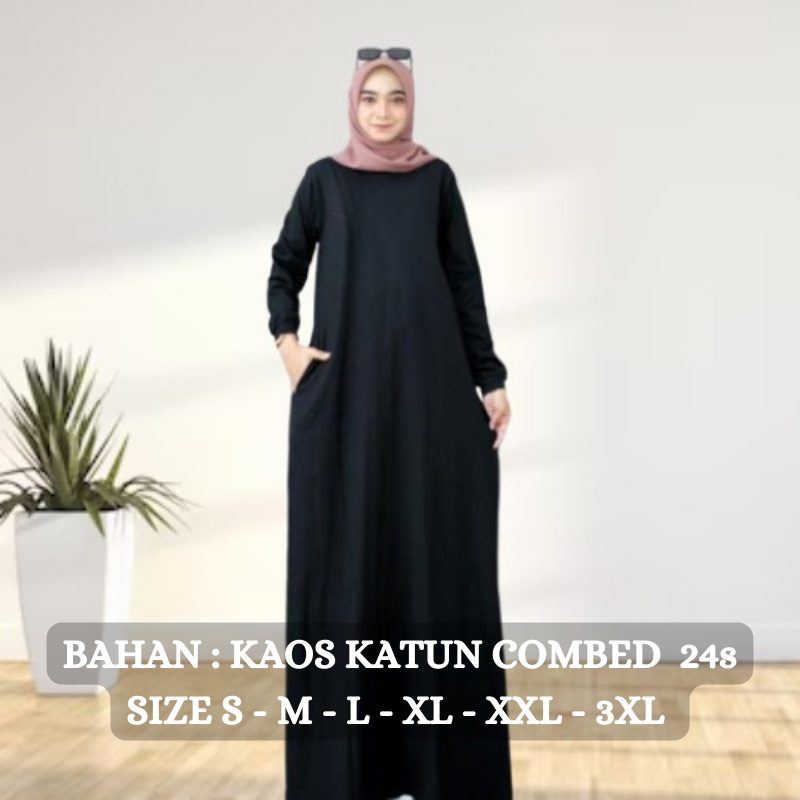 Gamis Kaos Premium Anggun Maxy BO Bahan Kaos Katun Combed 24s Size  S M L XL XXL XXXL Basic Dress Po