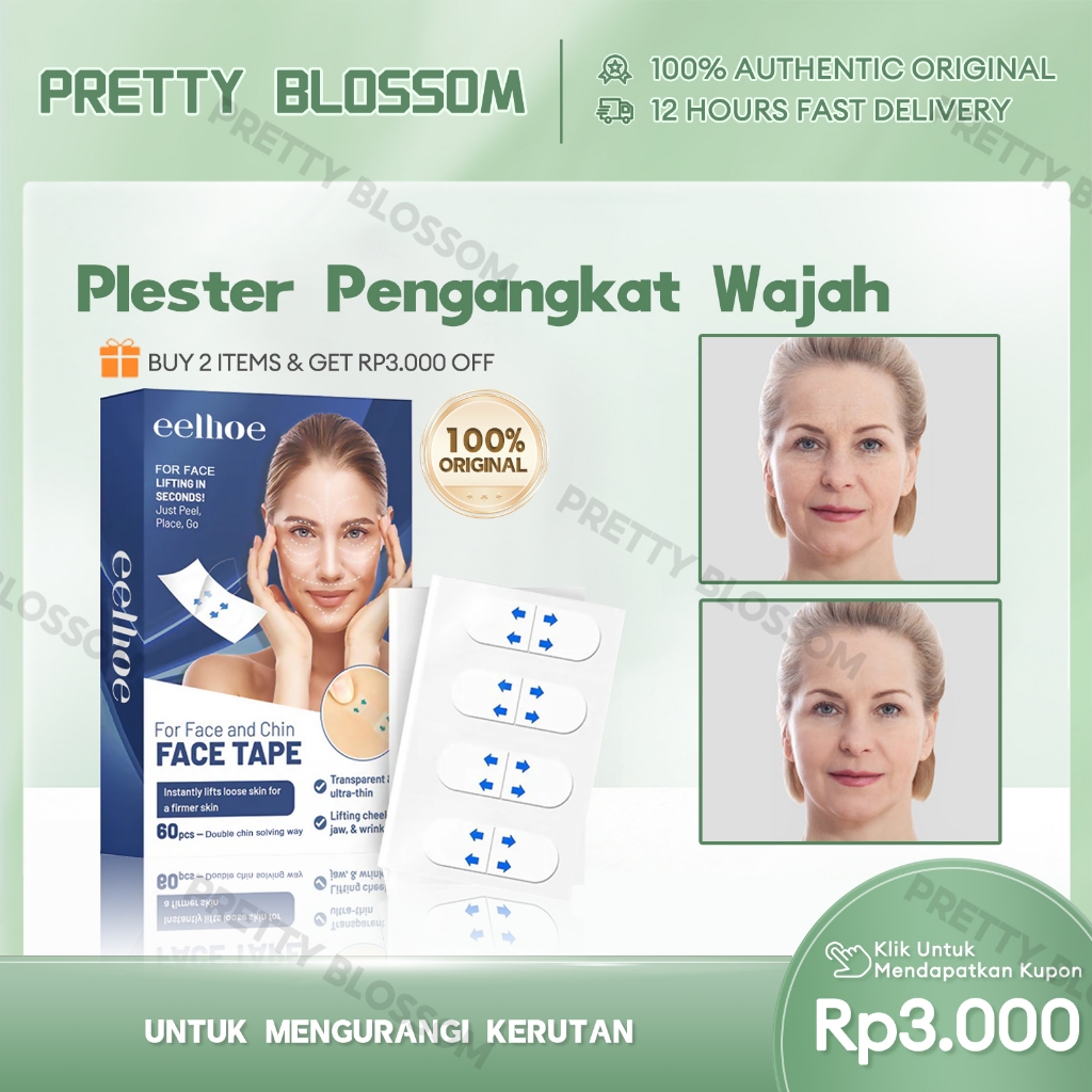 EELHOE Plester Pengangkat Wajah Plester Anti-Kerut Wajah Plester Wajah Bentuk V Face Tape 60pcs