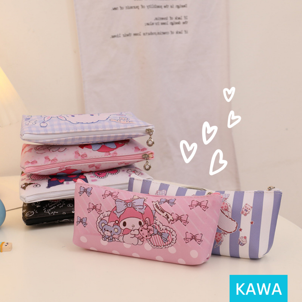 

KAWA Tempat Pensil San Rio Japan Tepak Kotak Pencil Case Lucu Character Aesthetic Estetik Pouch Makeup Serbaguna Bahan Kulit Tebal