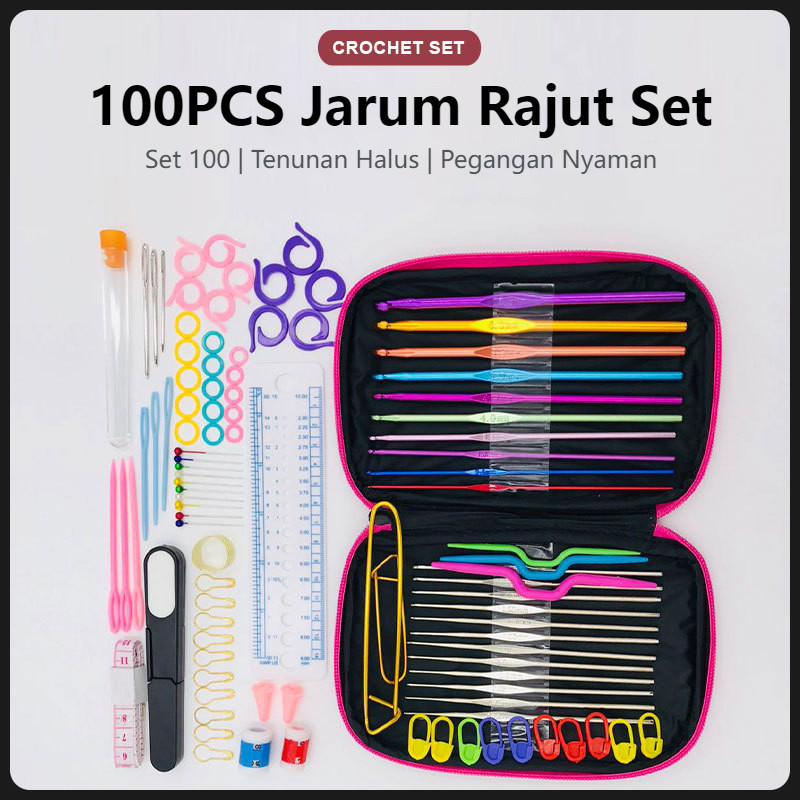 Jarum Rajut Set 100pcs Alat Rajut Set Hakpen Set Perlengkapan Rajut Set
