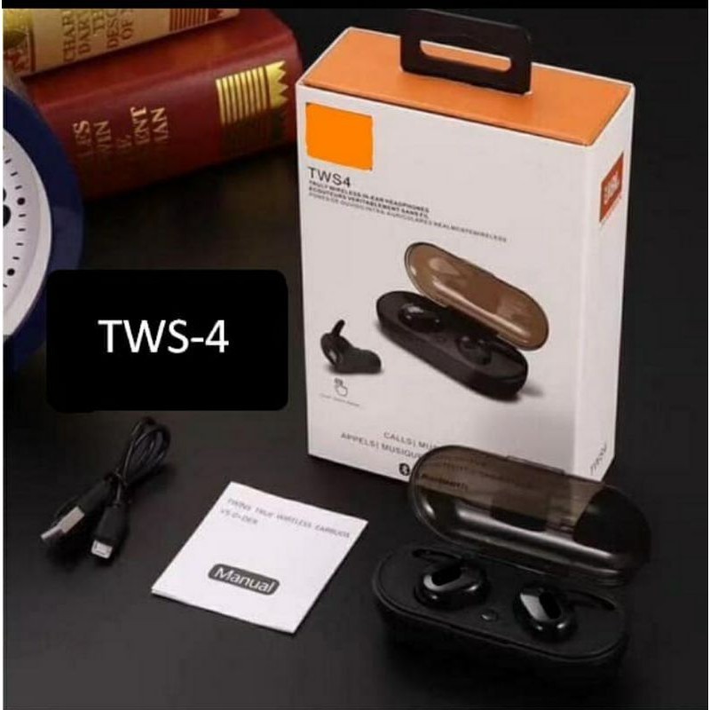 Headset Earphone Bluetooth TWS-4 Earphone Wireless Bluetooth 5.0 Super Bass