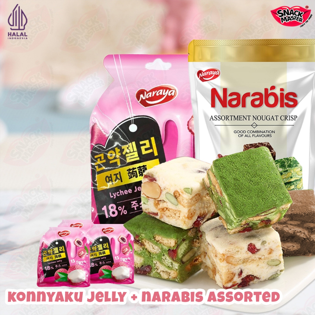 

(PROMO BUNDLE) Naraya Nougat dan Jelly Pudding Halal Jelly Naraya Narabis Camilan Manis Nougat Crispy with Konnyaku Makanan Jelly Mango/Lychee/Blueberry | Paket isi 2 Pack Sweet Snacks Cemilan Manis