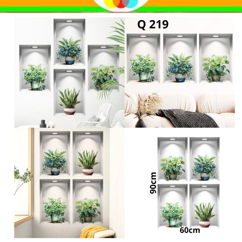 WALLSTIKER WALL STICKER STIKER DINDING Q 219 MOTIF GAMBAR POT DAUN POHON BUNGA HIJAU DEKORASI RUMAH 