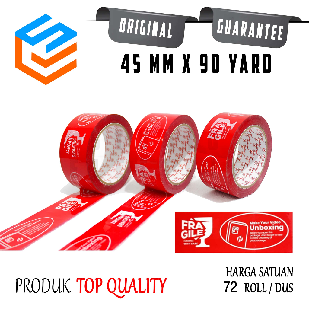 

Lakban Unboxing Fragile Merah 45mm x 90 yard Plakban 2 inch 90yard