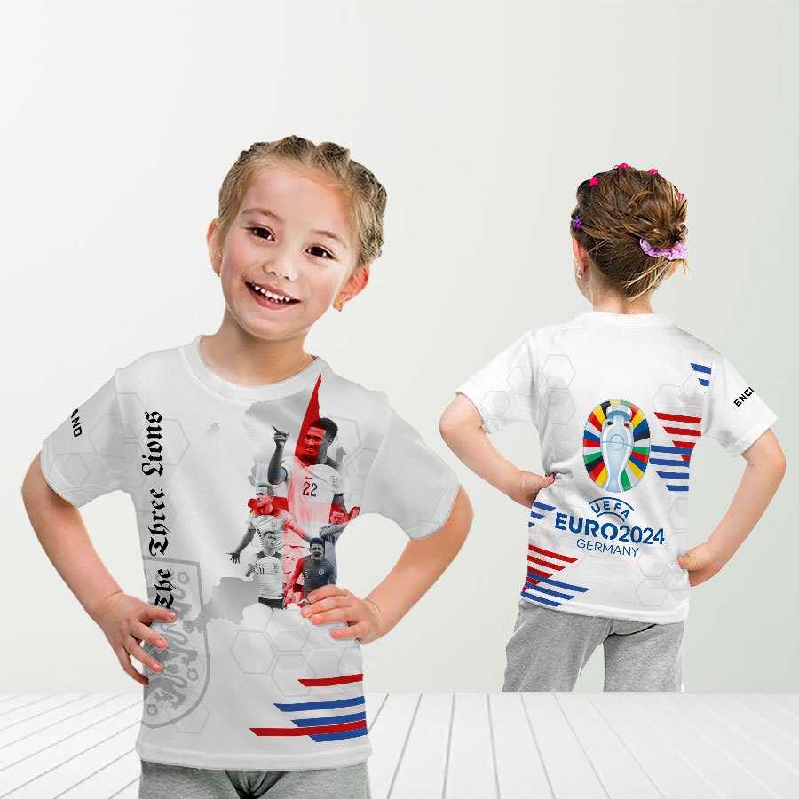 Kaos Tim Inggris Kasual (England) Euro 2024 Anak Art -1 full Printing - The Luminos -