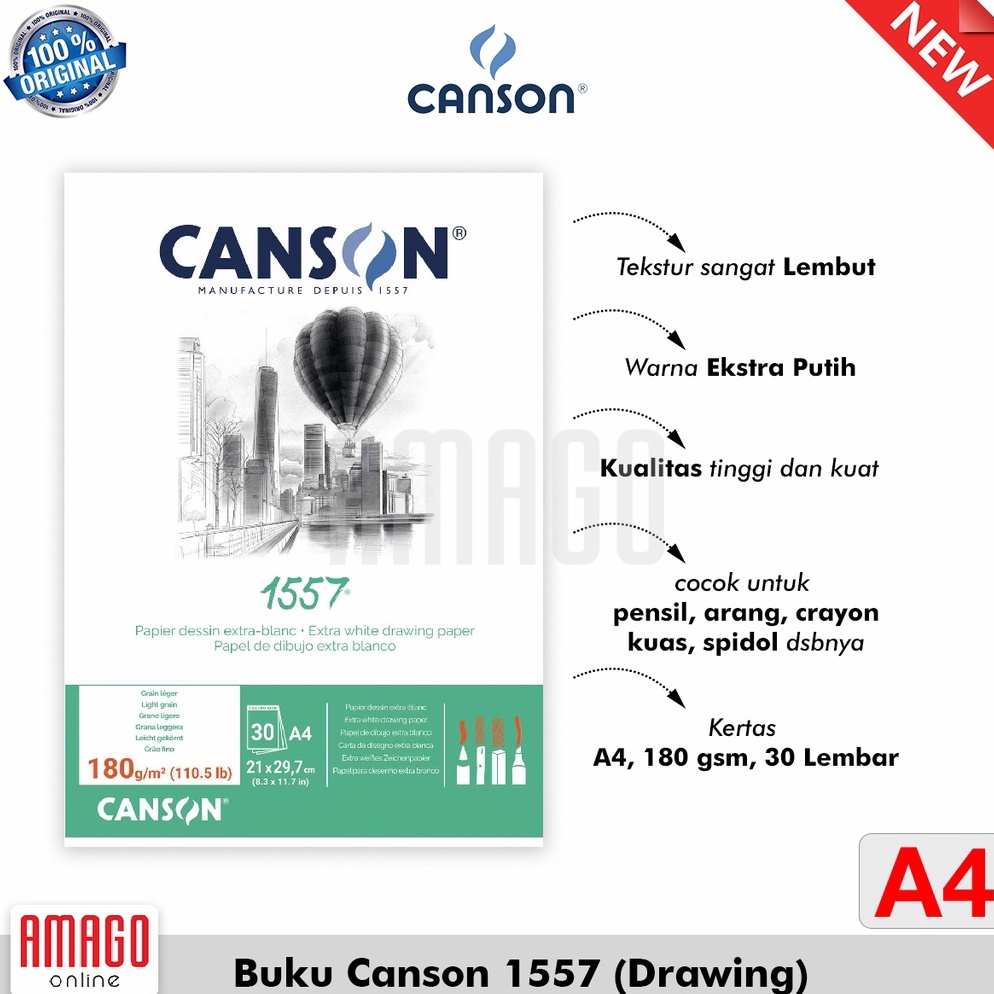 

Buku CANSON 1557 Extra White Drawing Paper 3 Sheets A4 21 X 297 Cm 18G Pad 24127414 ART Z2F1
