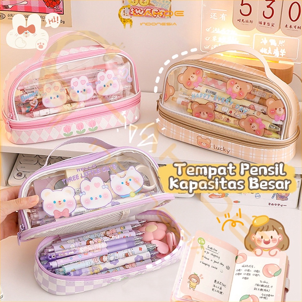 

Lakoe Tempat Pensil Transparan Berkapasitas BesarKotak Pensil Anak motif lucuStationery Box ART E7K4
