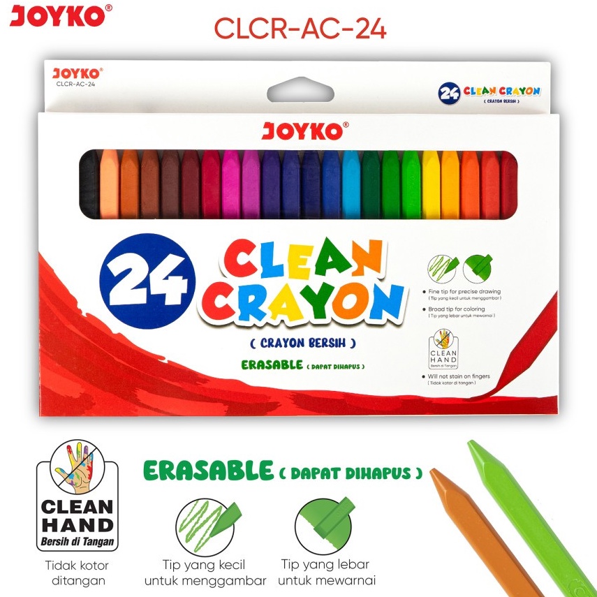 

Krayon Bersih Clean Crayon Joyko CLCRAC24 24 Warna ART H8B4