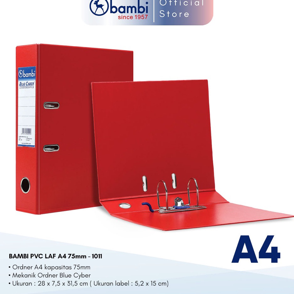 

Bambi Ordner A4 JUMBO SIZE 75 mm PVC Lever Arch File kode 111 ART D9H5