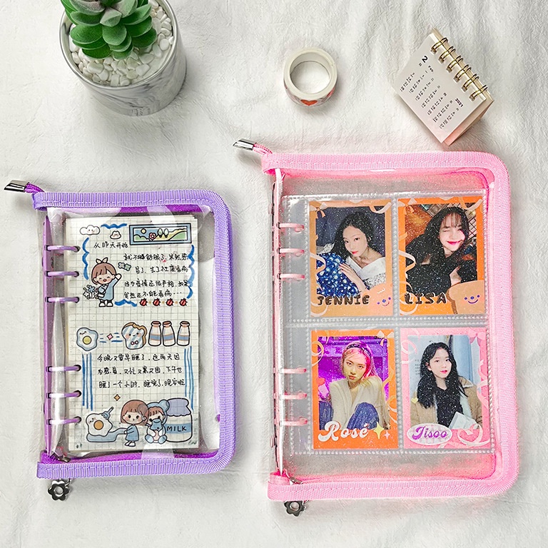 

A5 A6 Binder Warna Zipper Glitter Transparan Aesthetic ART F9M7
