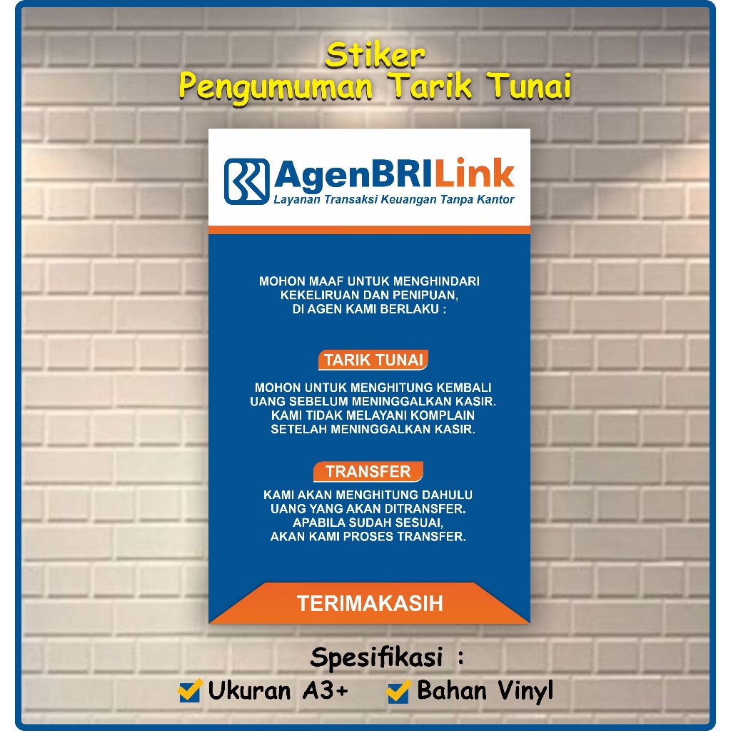 Stiker Pengumuman Tarik Tunai | Stiker Agen Brilink